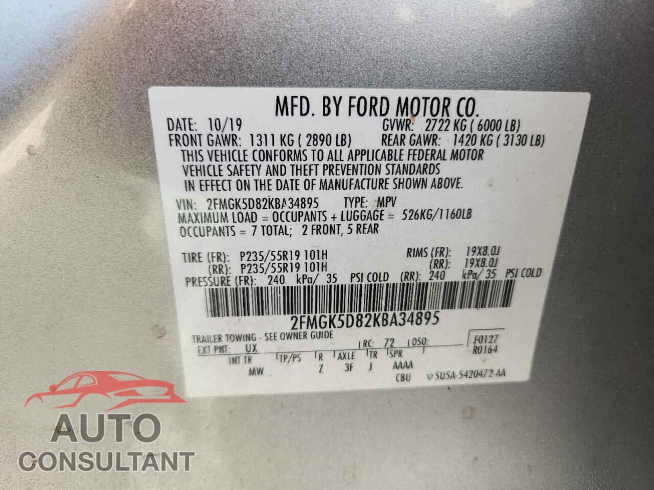 FORD FLEX 2019 - 2FMGK5D82KBA34895