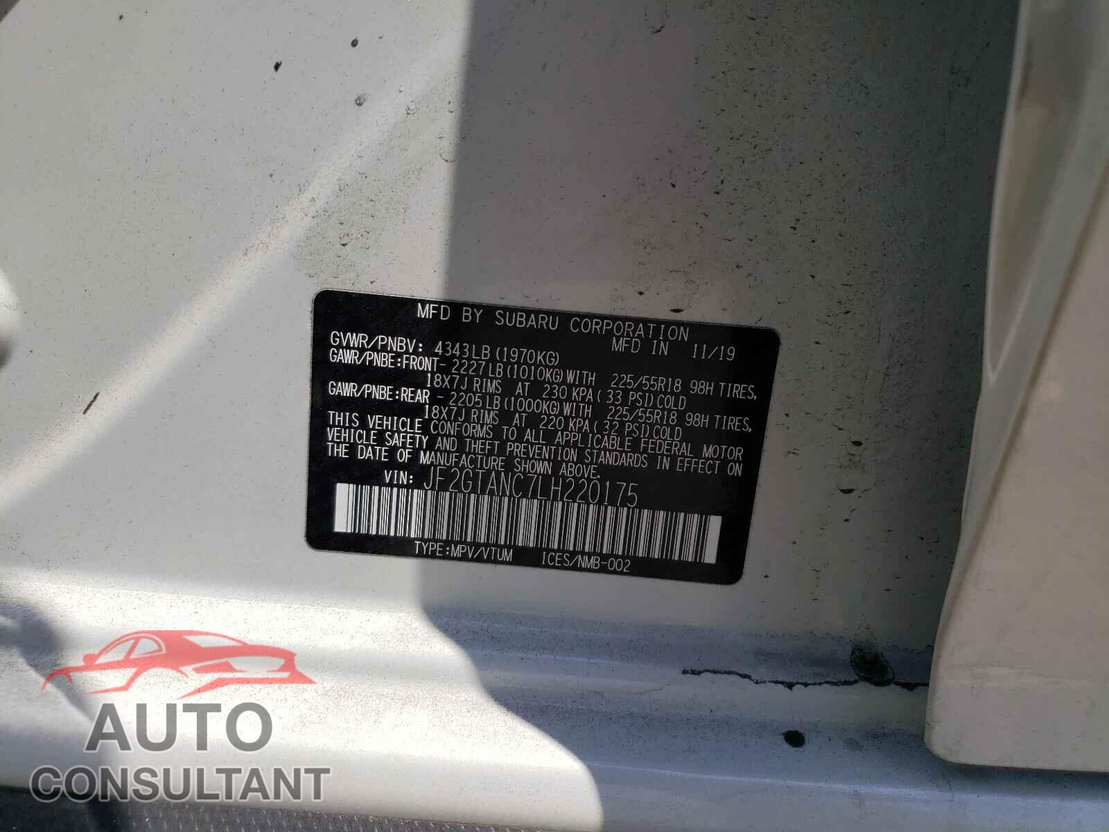 SUBARU CROSSTREK 2020 - JF2GTANC7LH220175