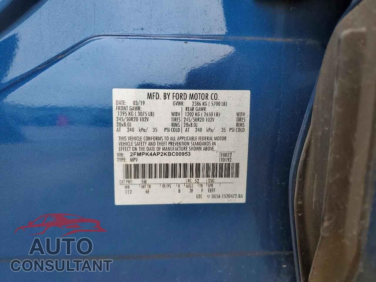 FORD EDGE 2019 - 2FMPK4AP2KBC00953