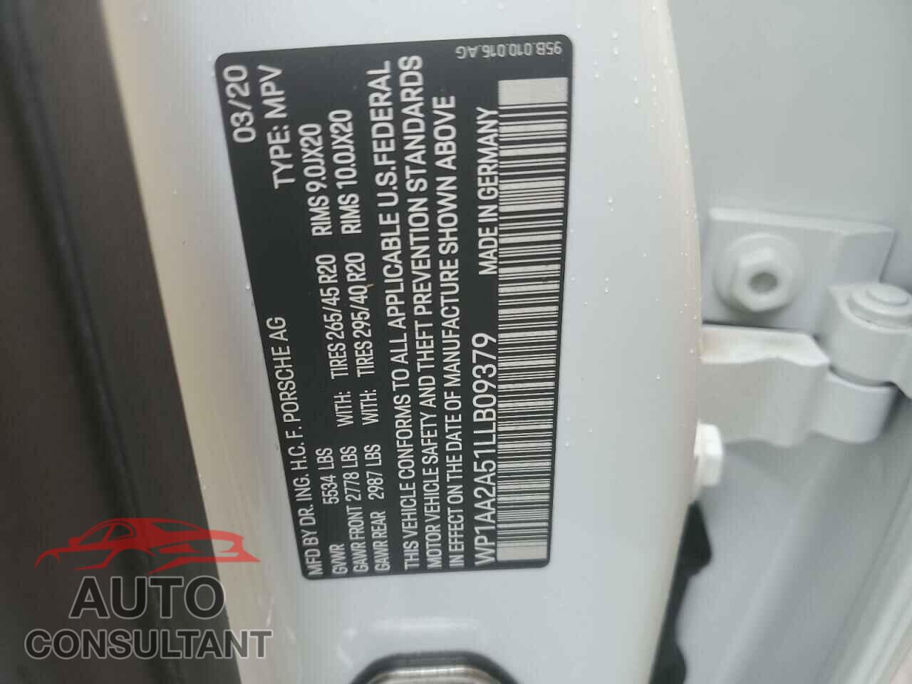 PORSCHE MACAN 2020 - WP1AA2A51LLB09379