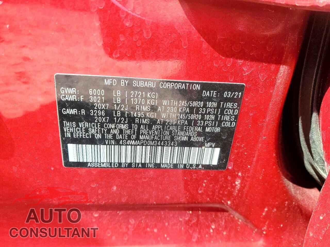 SUBARU ASCENT 2021 - 4S4WMAPD0M3443343