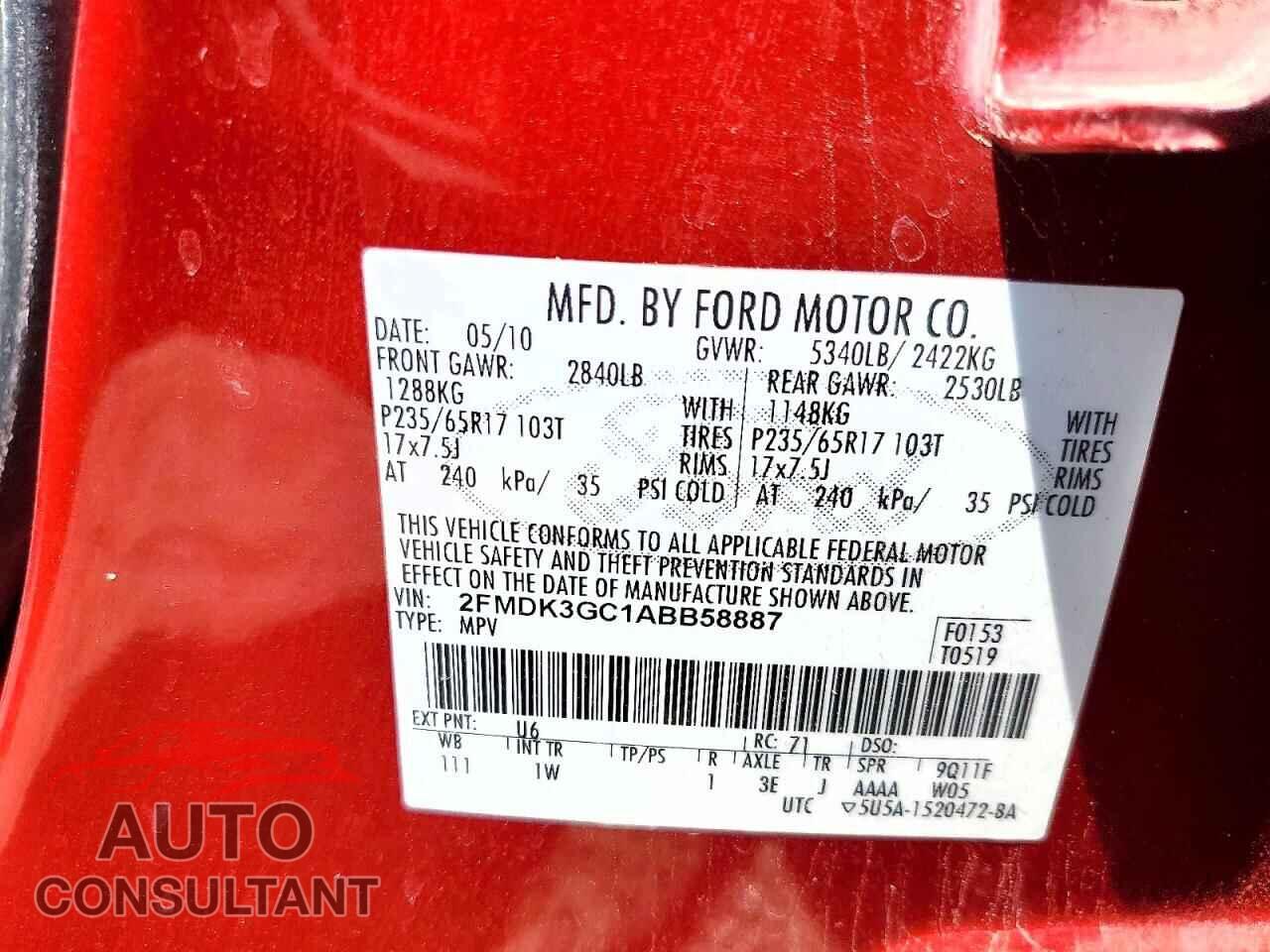 FORD EDGE 2010 - 2FMDK3GC1ABB58887