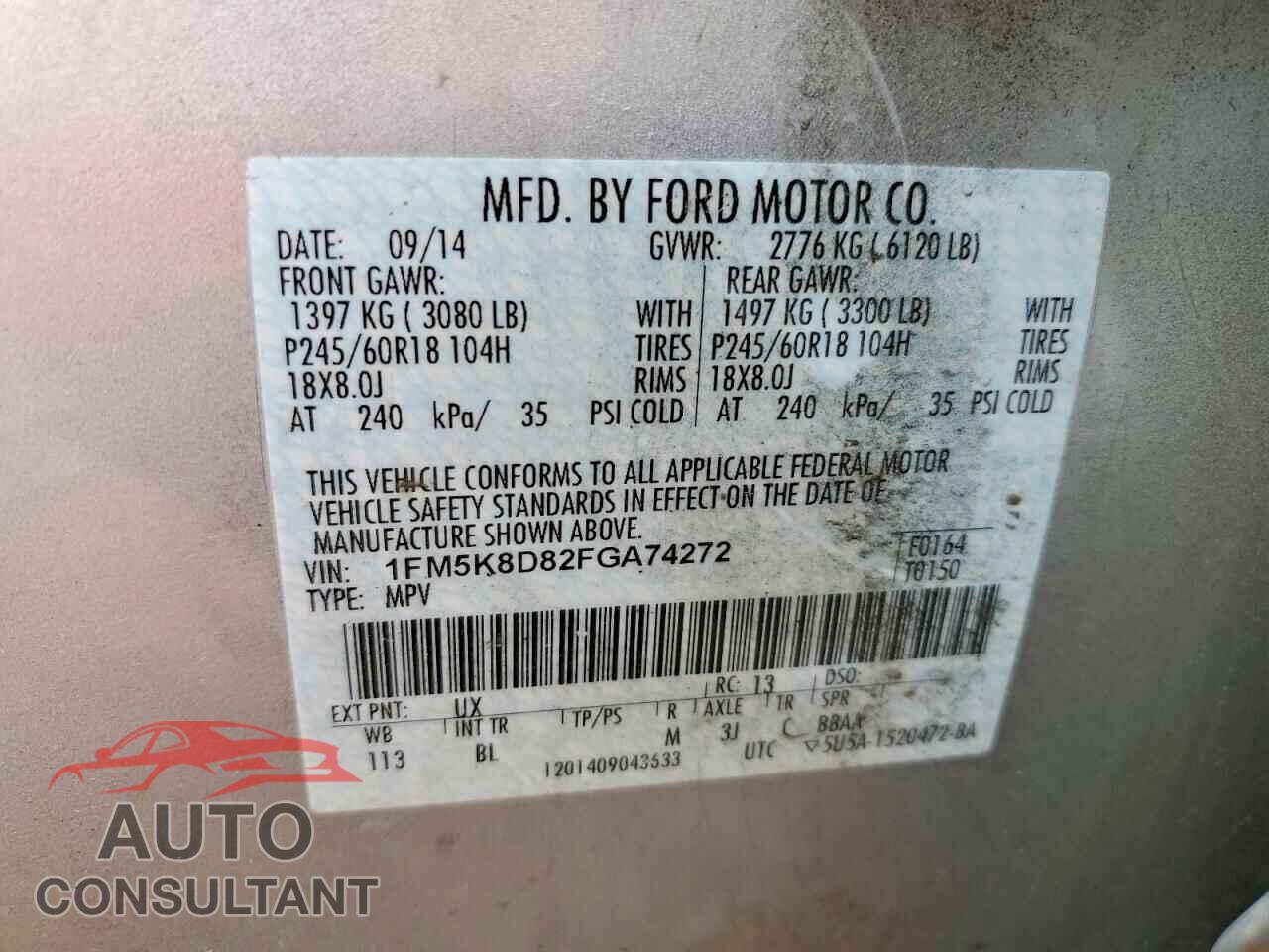 FORD EXPLORER 2015 - 1FM5K8D82FGA74272