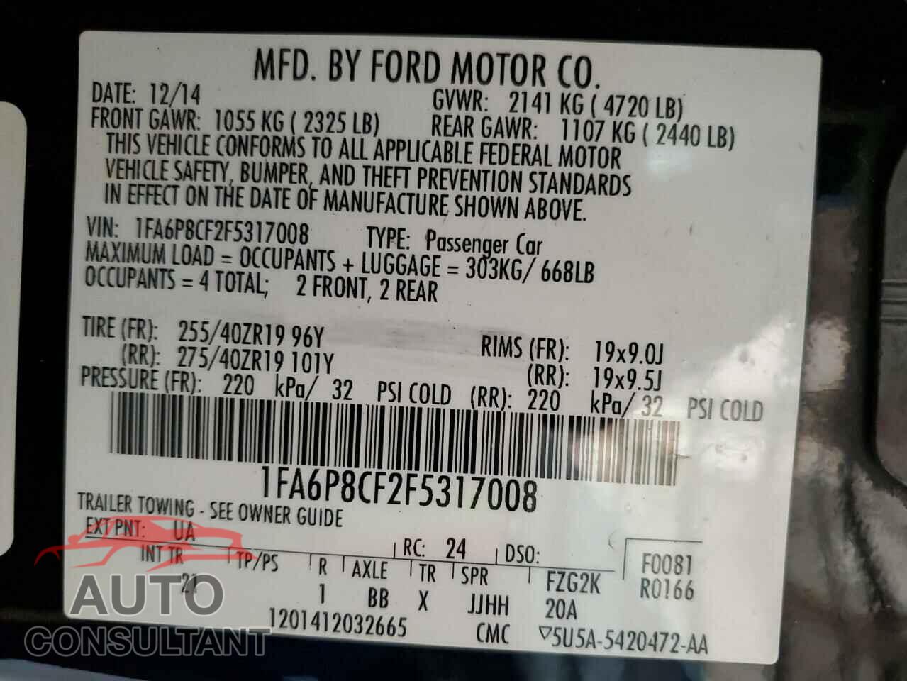 FORD MUSTANG 2015 - 1FA6P8CF2F5317008