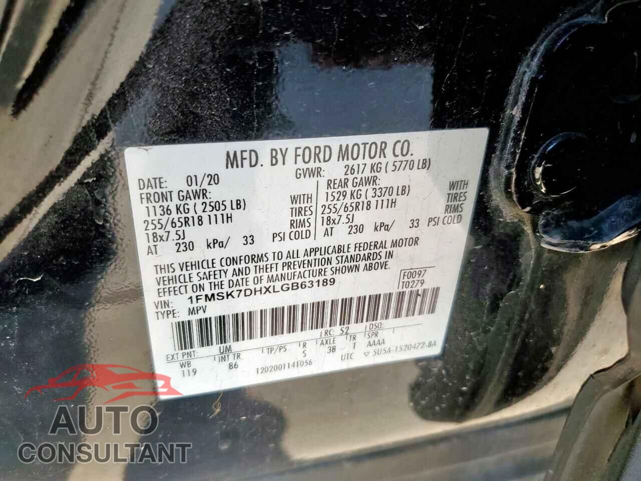 FORD EXPLORER 2020 - 1FMSK7DHXLGB63189