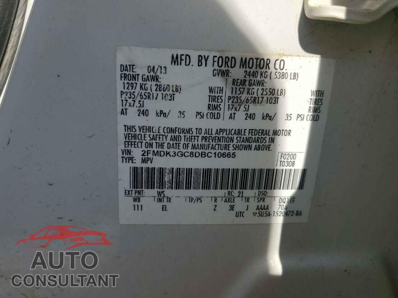 FORD EDGE 2013 - 2FMDK3GC8DBC10665
