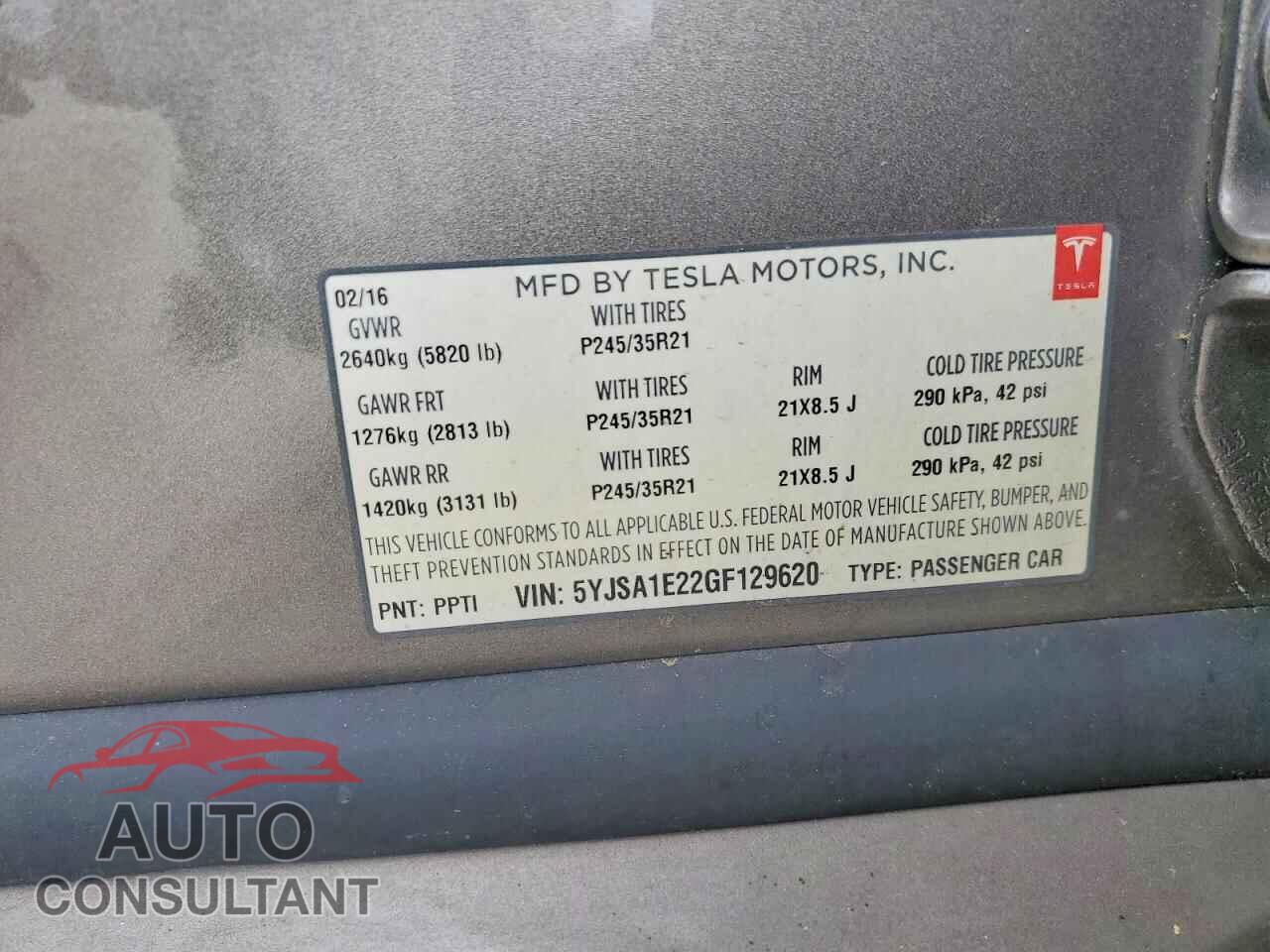 TESLA MODEL S 2016 - 5YJSA1E22GF129620