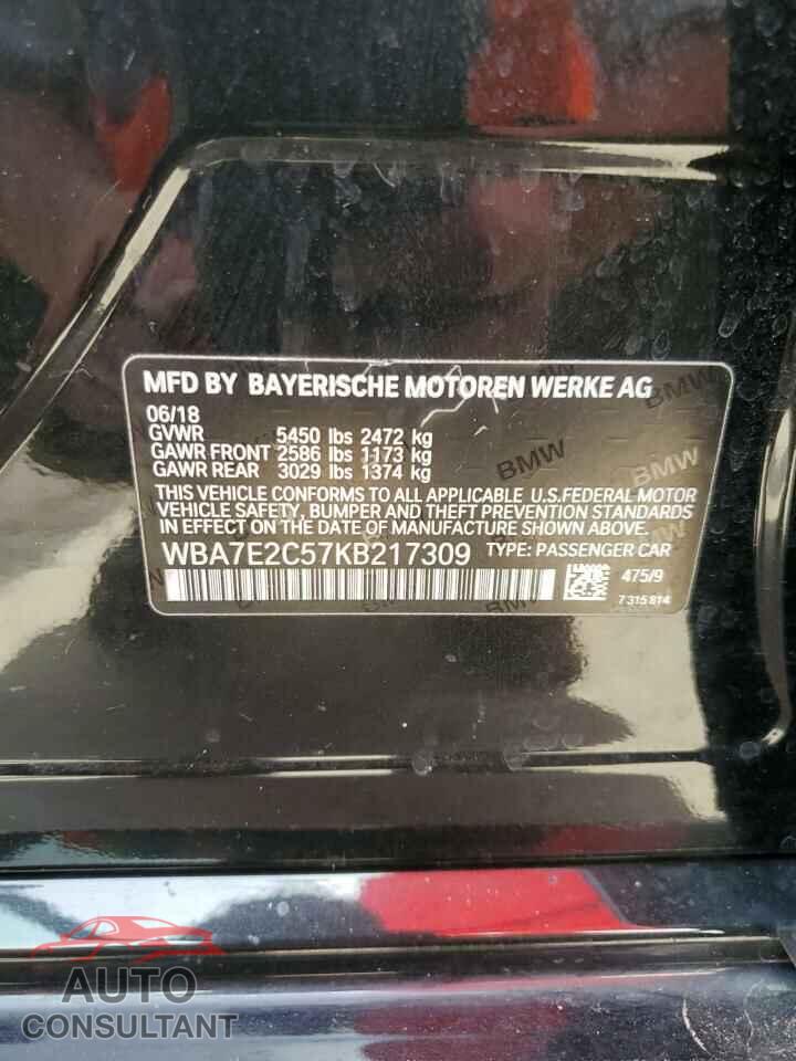 BMW 7 SERIES 2019 - WBA7E2C57KB217309