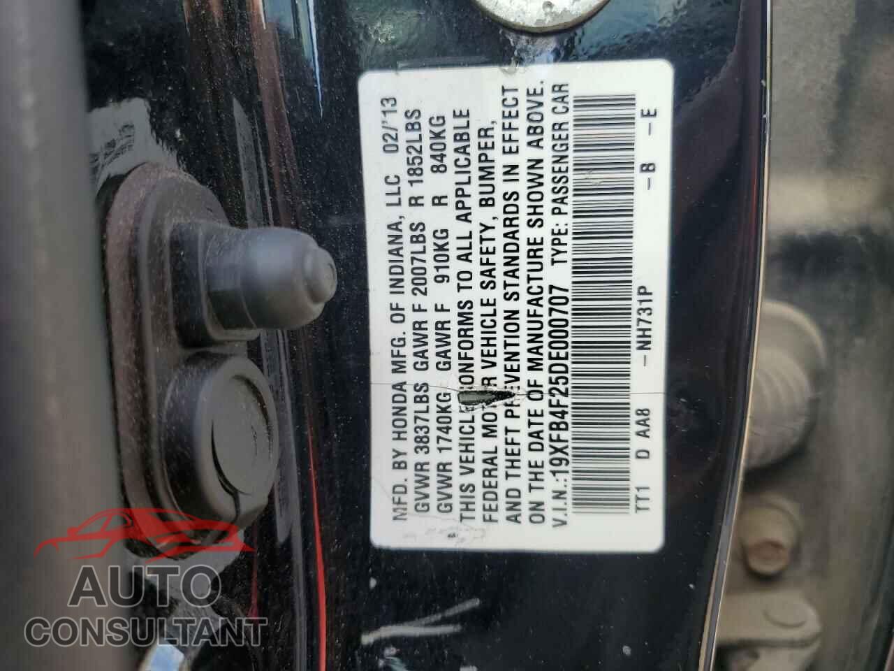 HONDA CIVIC 2013 - 19XFB4F25DE000707