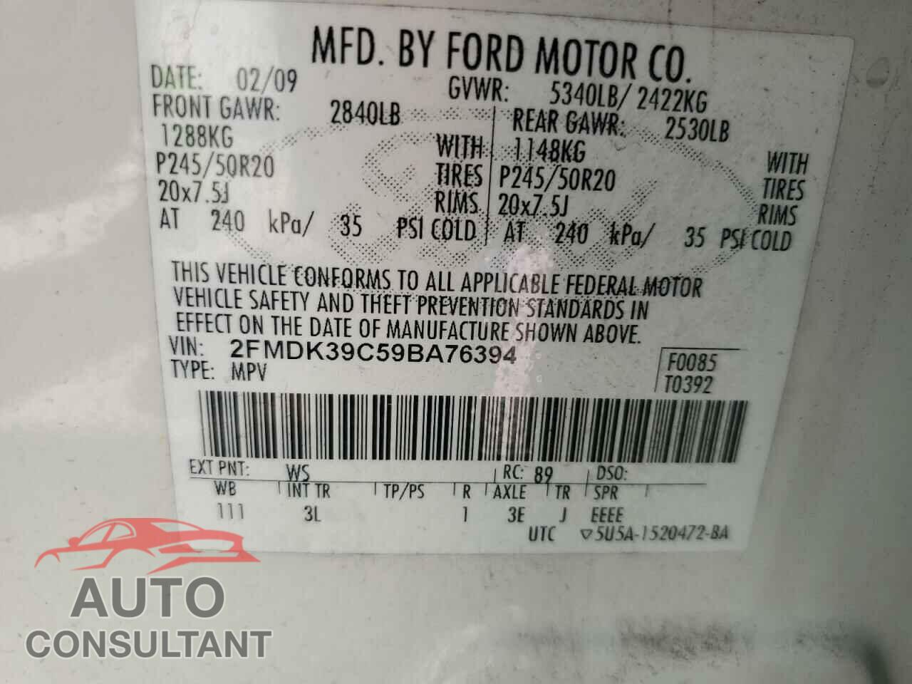 FORD EDGE 2009 - 2FMDK39C59BA76394