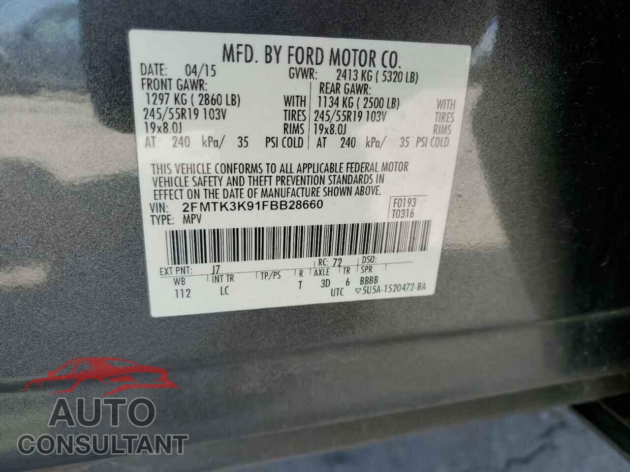 FORD EDGE 2015 - 2FMTK3K91FBB28660