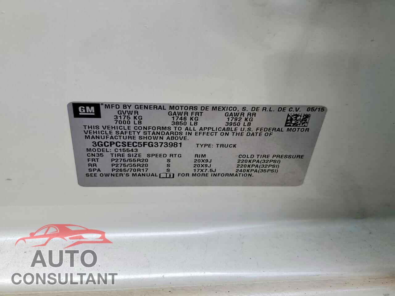 CHEVROLET SILVERADO 2015 - 3GCPCSEC5FG373981