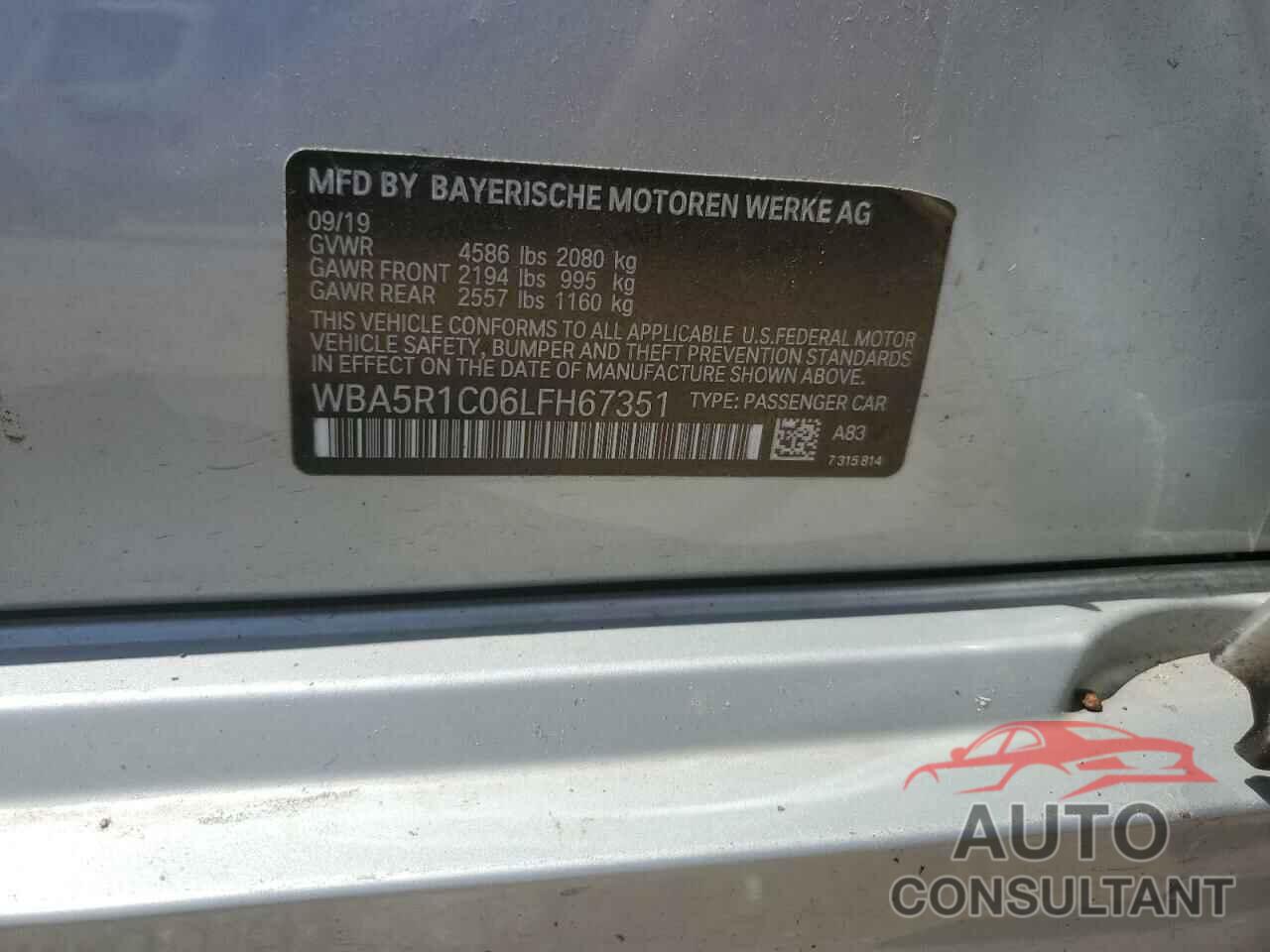BMW 3 SERIES 2020 - WBA5R1C06LFH67351