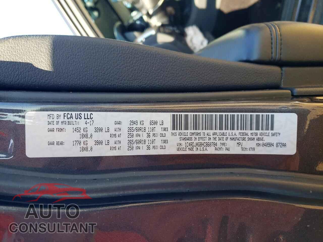 DODGE DURANGO 2017 - 1C4RDJAG8HC860784