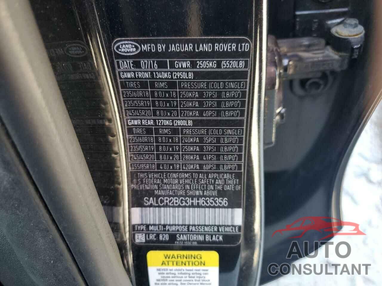 LAND ROVER DISCOVERY 2017 - SALCR2BG3HH635356