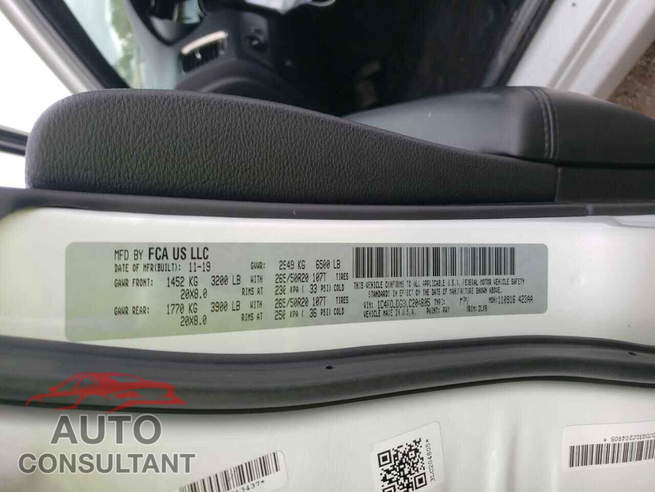 DODGE DURANGO 2020 - 1C4RDJDG3LC204805