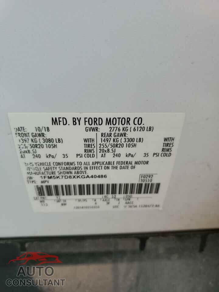 FORD EXPLORER 2019 - 1FM5K7D8XKGA40486