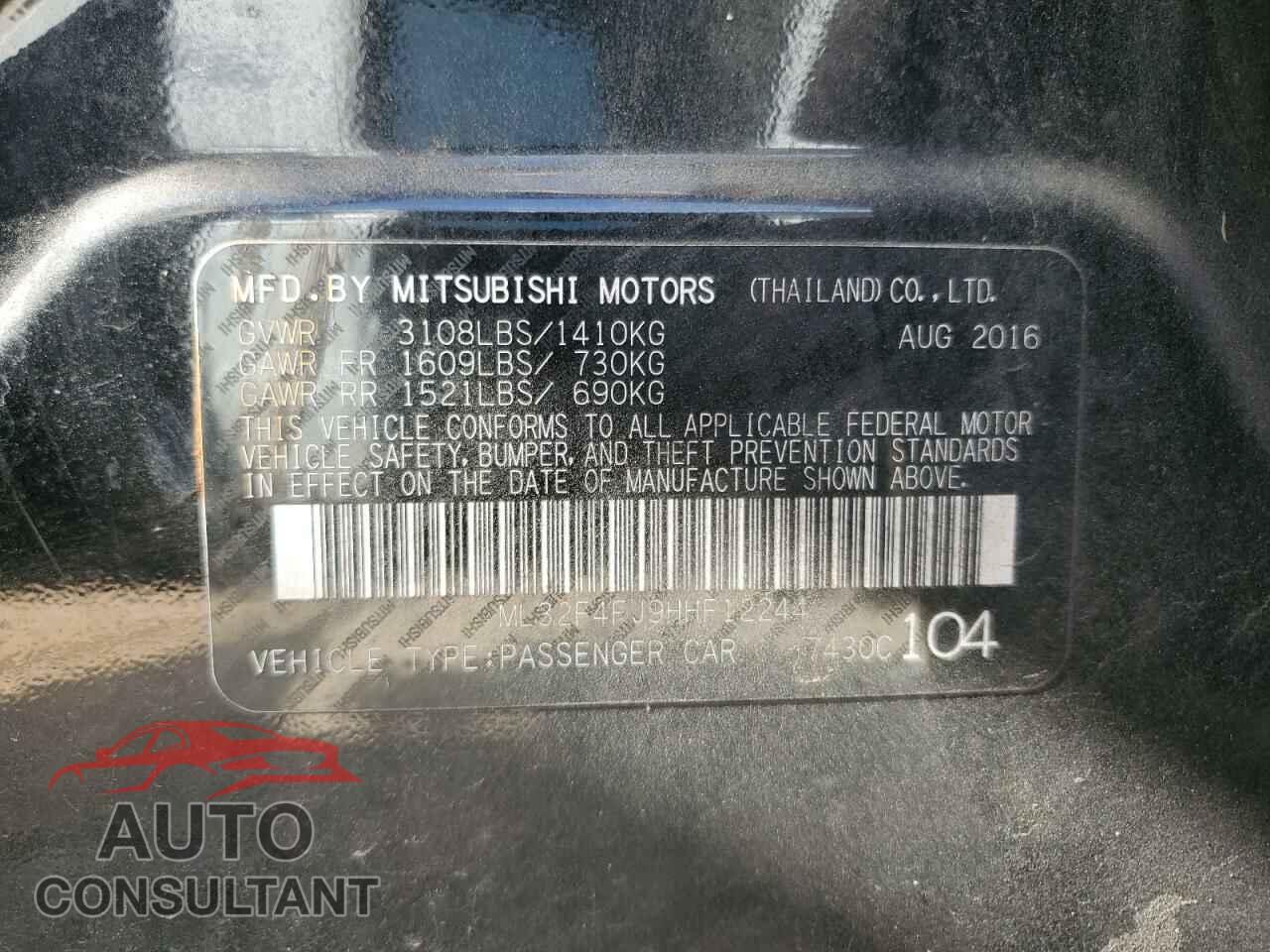 MITSUBISHI MIRAGE 2017 - ML32F4FJ9HHF12244