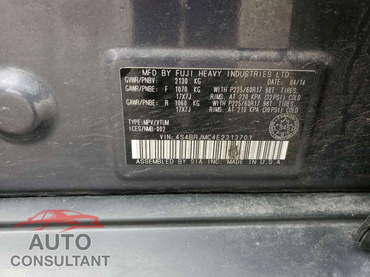 SUBARU OUTBACK 2014 - 4S4BRJMC4E2313701
