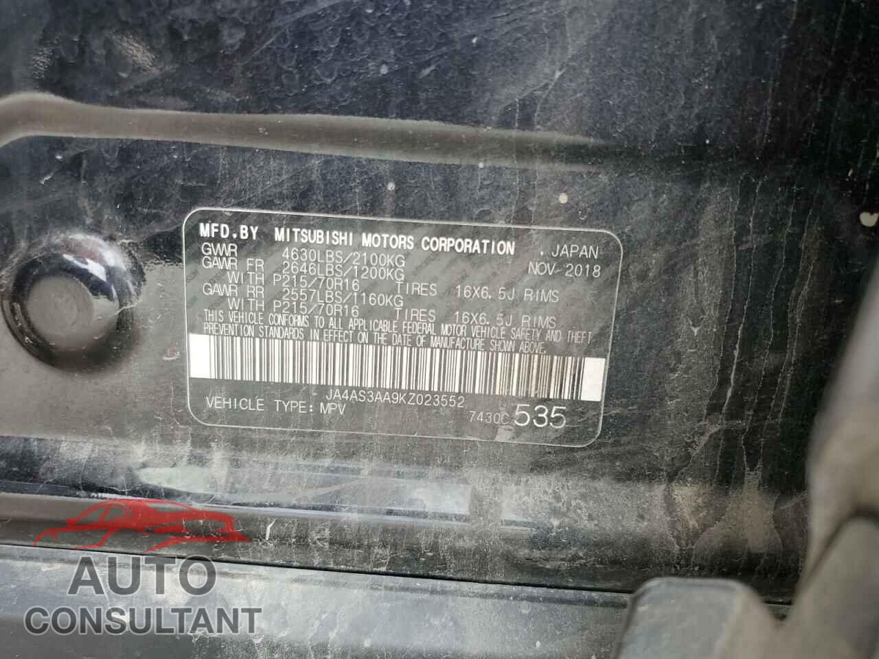 MITSUBISHI ECLIPSE 2019 - JA4AS3AA9KZ023552