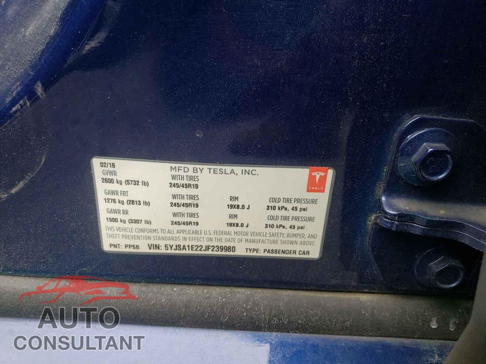 TESLA MODEL S 2018 - 5YJSA1E22JF239980