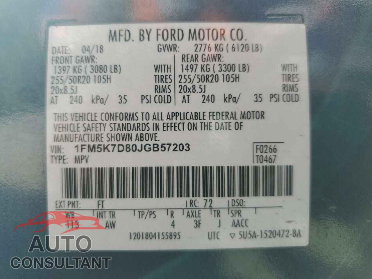 FORD EXPLORER 2018 - 1FM5K7D80JGB57203