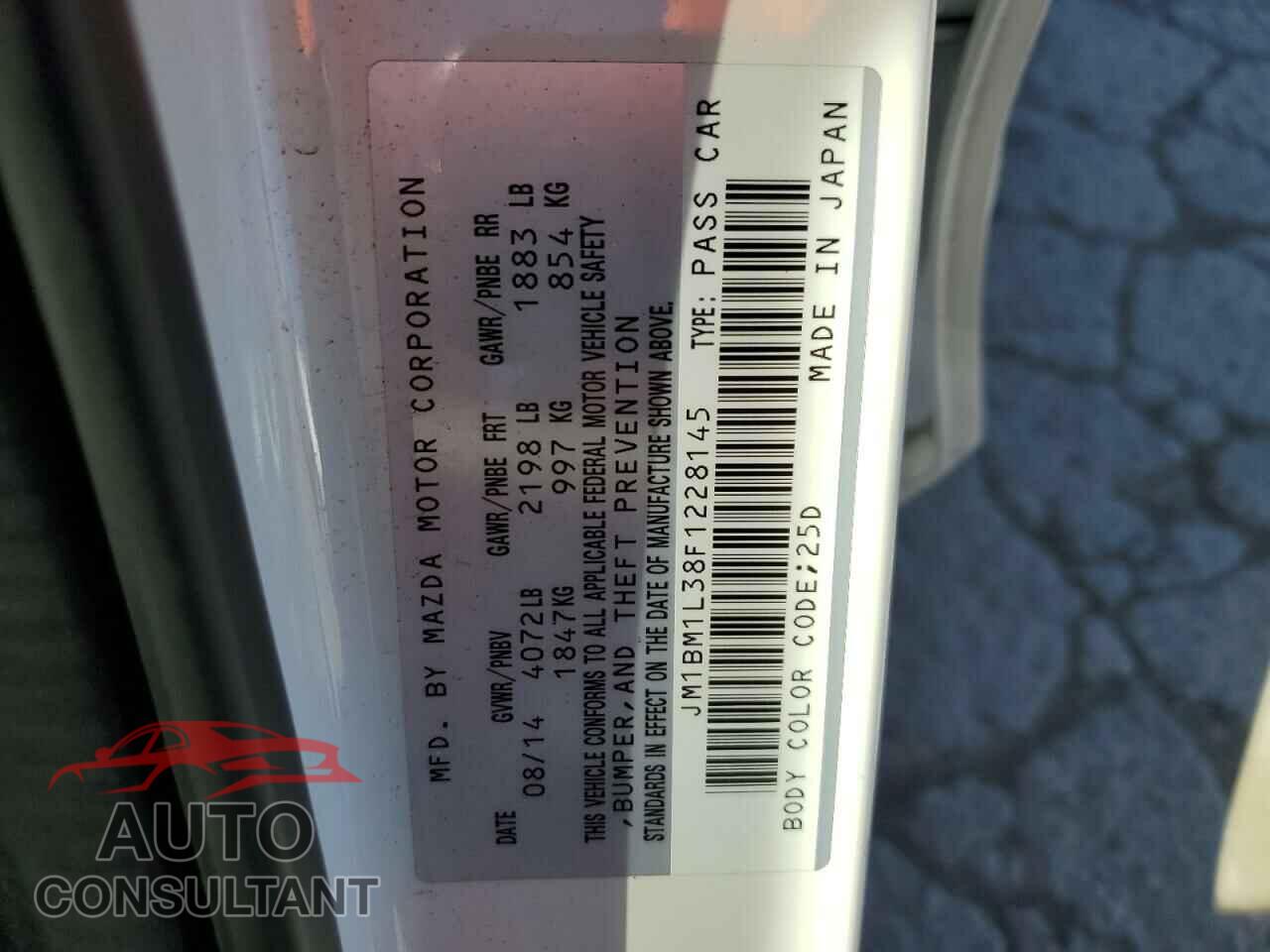 MAZDA 3 2015 - JM1BM1L38F1228145