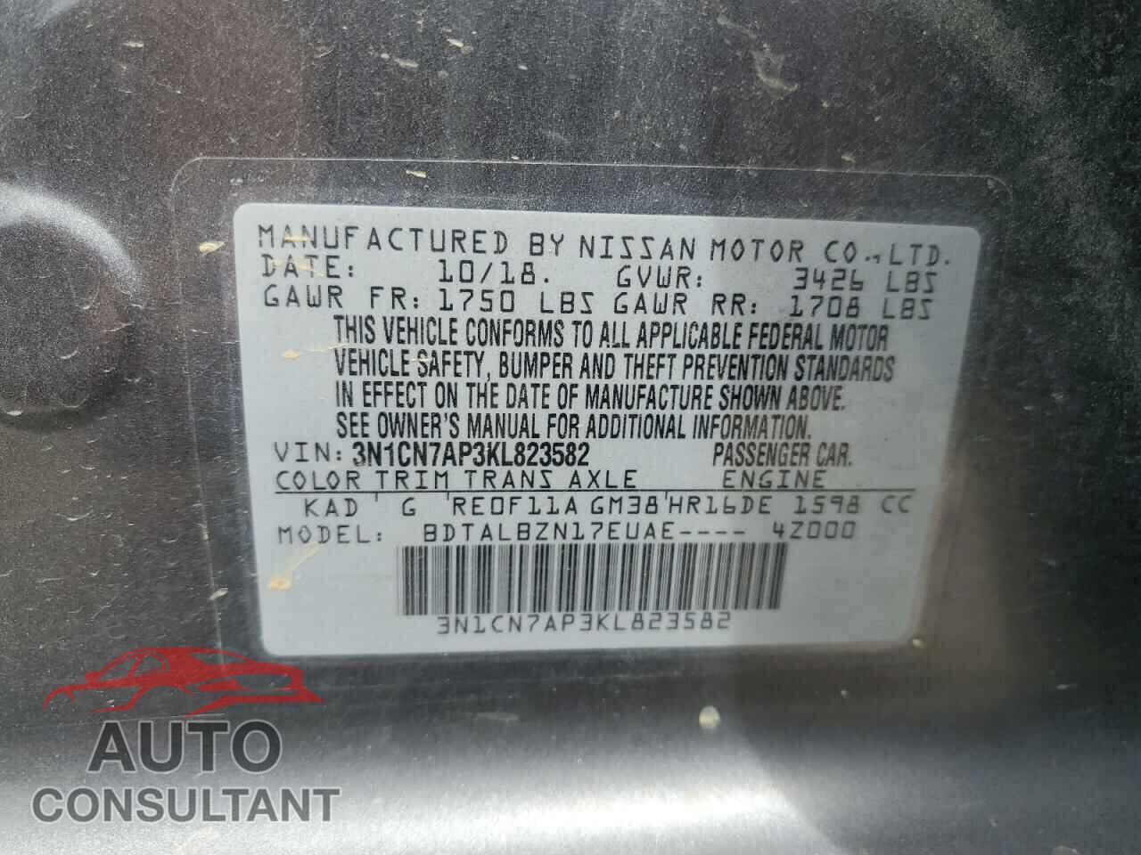 NISSAN VERSA 2019 - 3N1CN7AP3KL823582