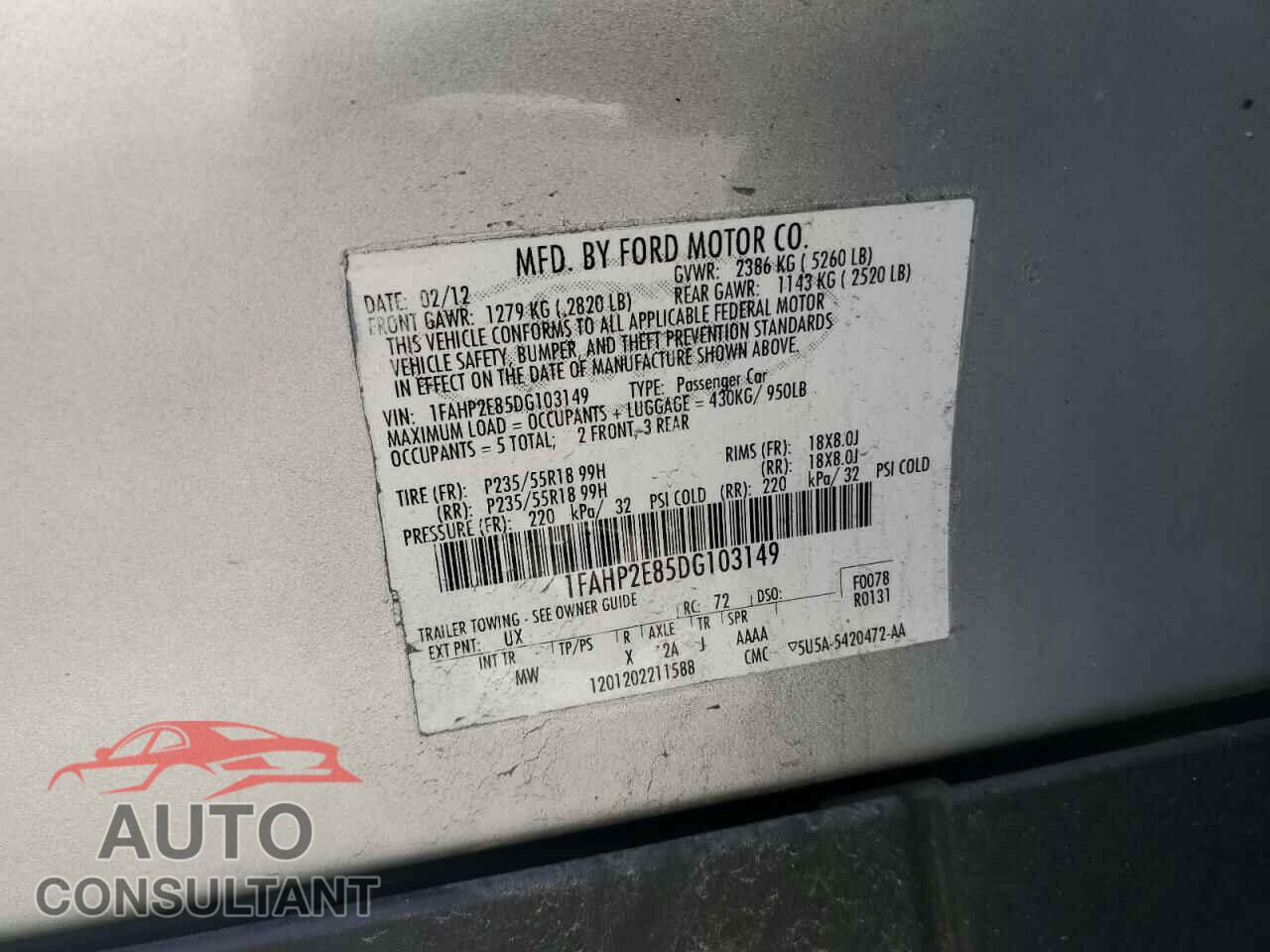 FORD TAURUS 2013 - 1FAHP2E85DG103149