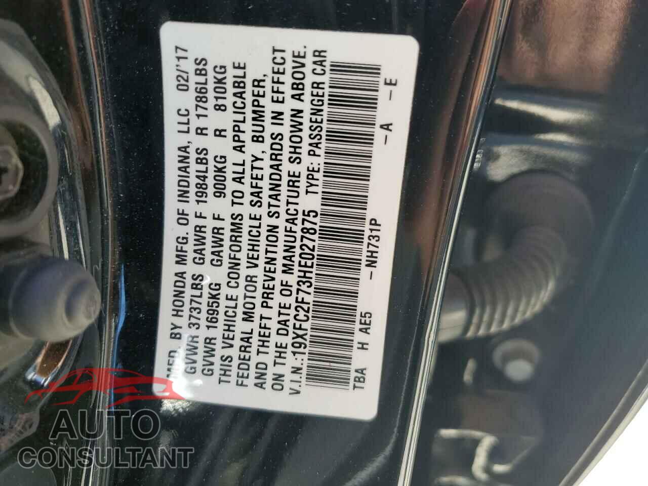 HONDA CIVIC 2017 - 19XFC2F73HE027875
