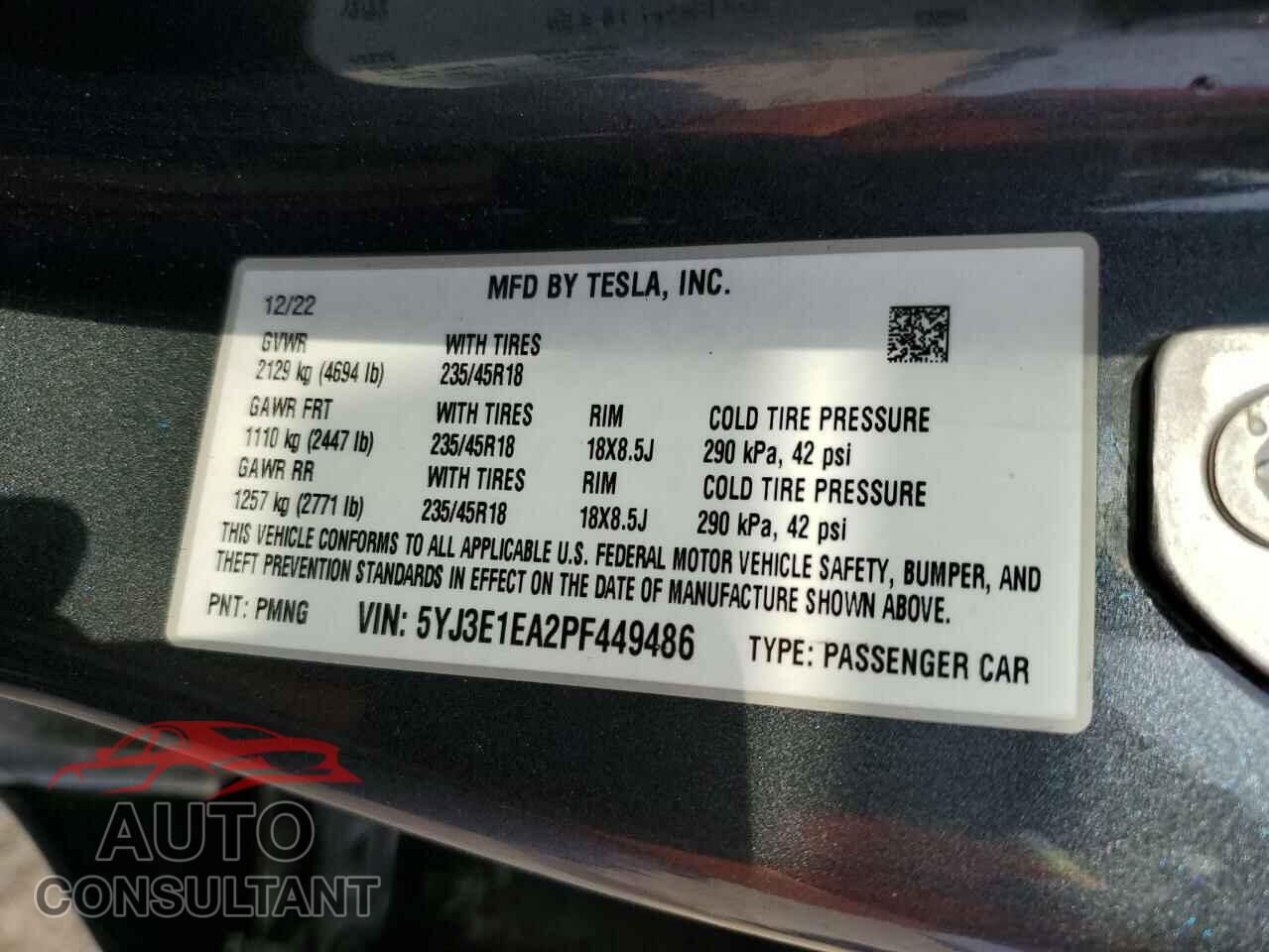 TESLA MODEL 3 2023 - 5YJ3E1EA2PF449486