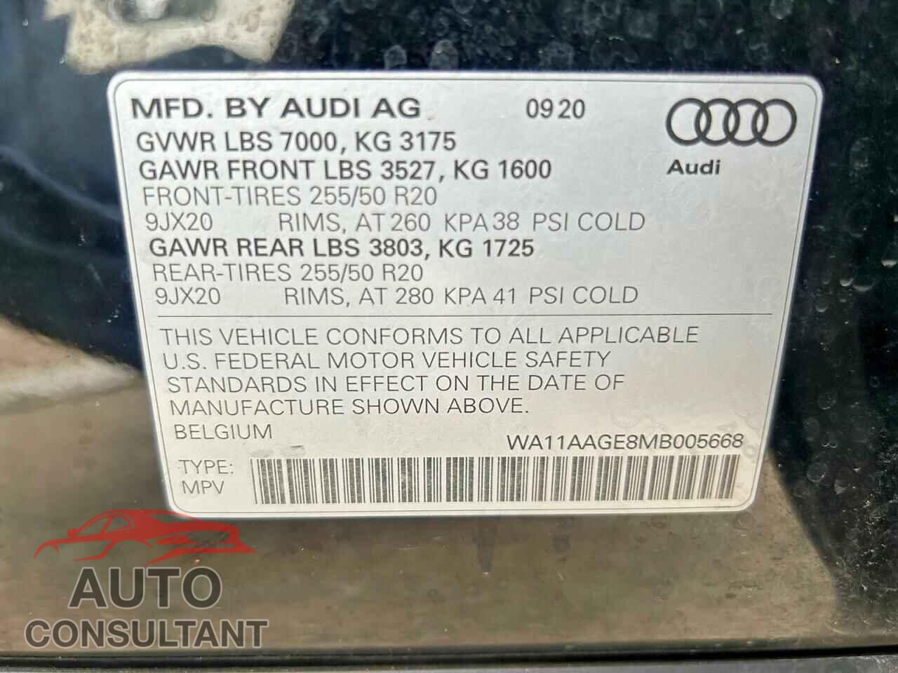 AUDI E-TRON 2021 - WA11AAGE8MB005668