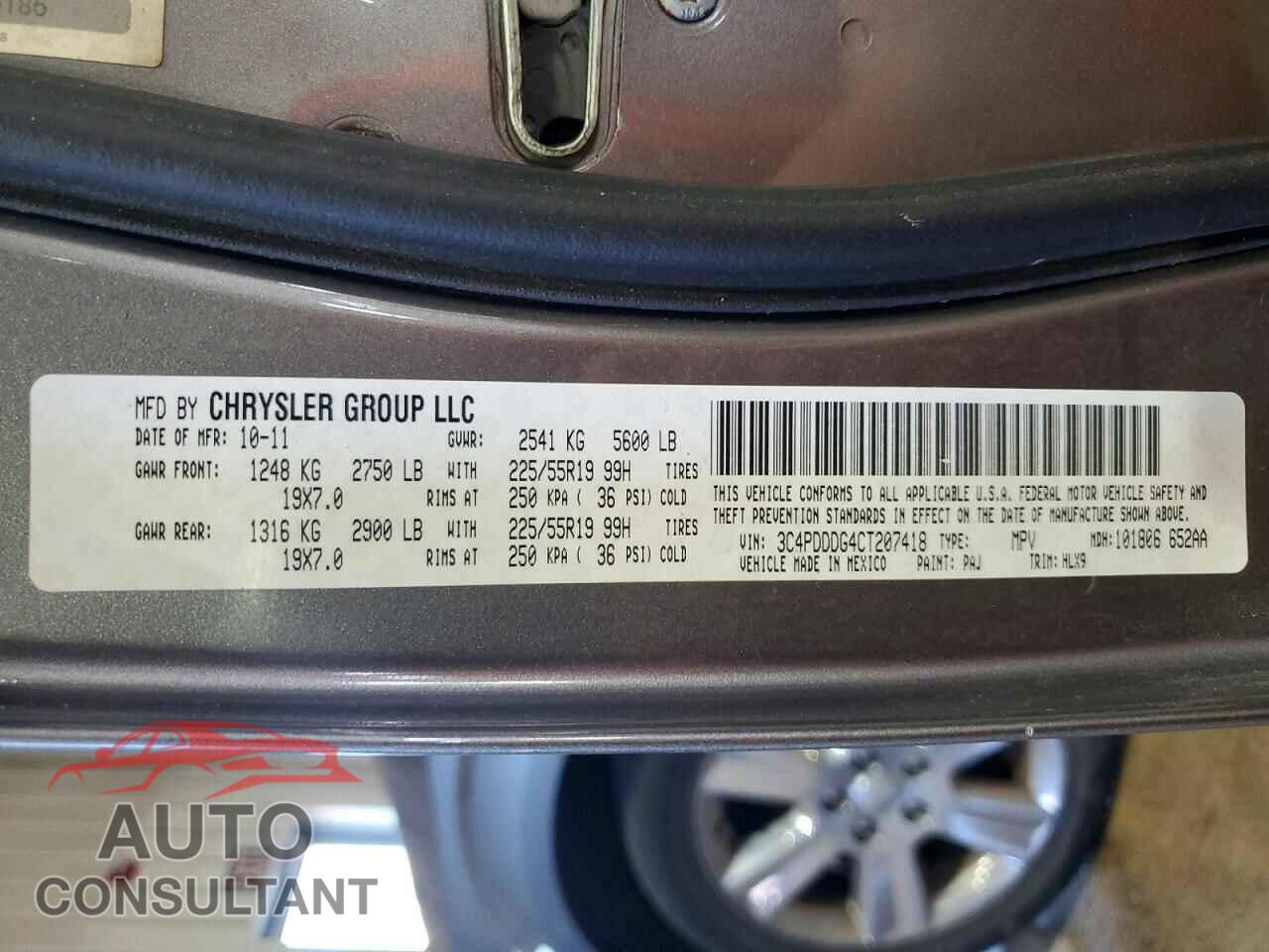 DODGE JOURNEY 2012 - 3C4PDDDG4CT207418