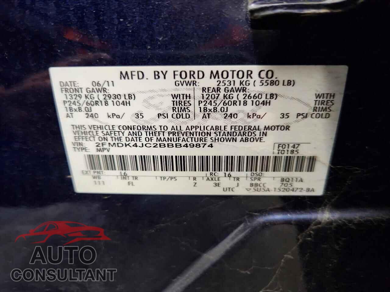 FORD EDGE 2011 - 2FMDK4JC2BBB49874