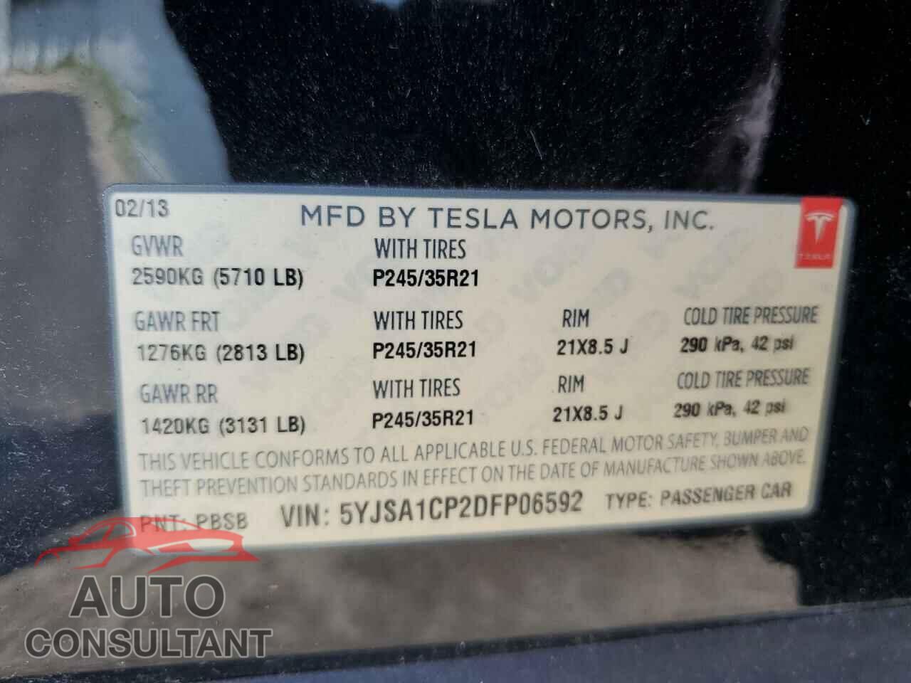 TESLA MODEL S 2013 - 5YJSA1CP2DFP06592