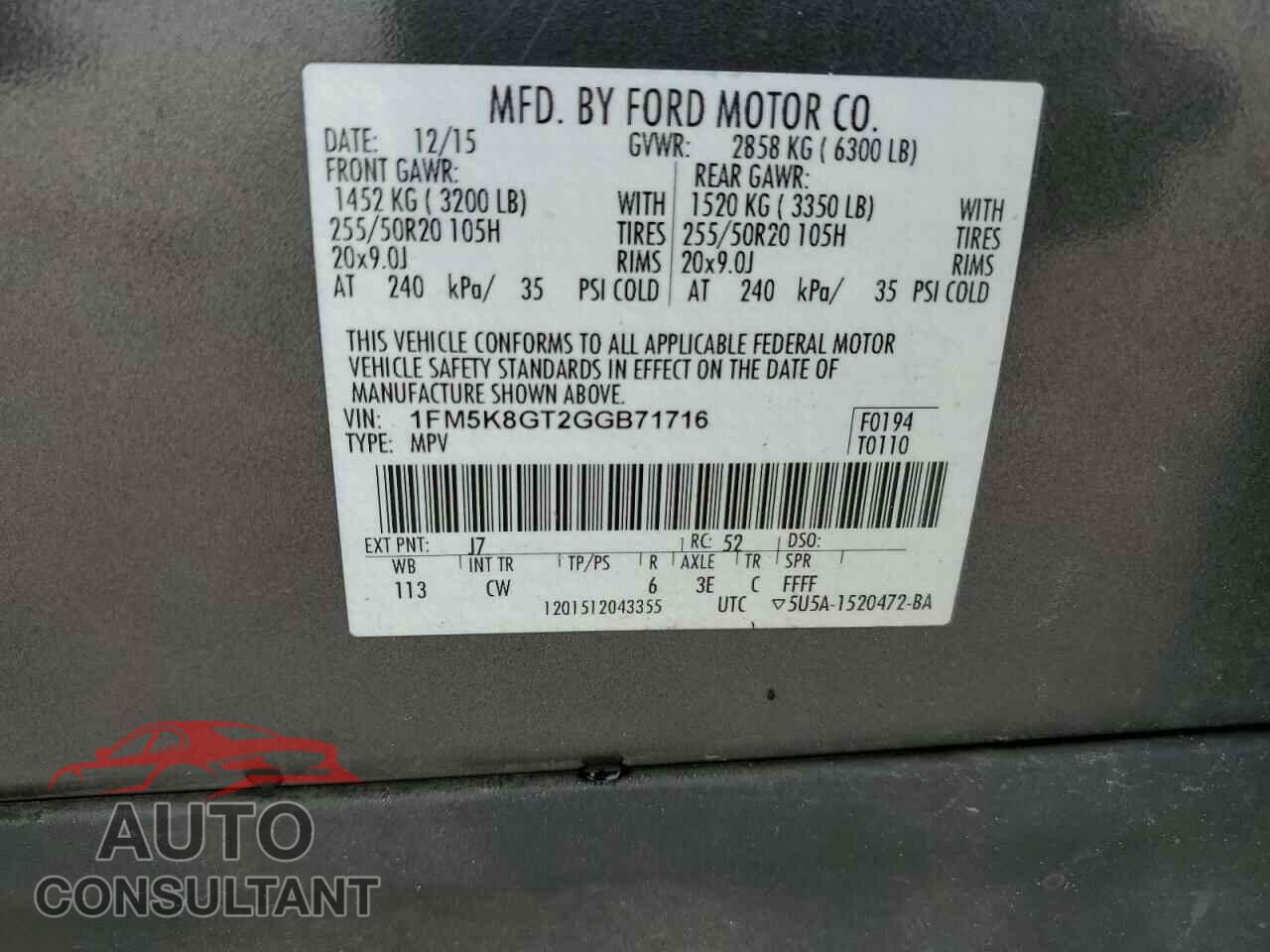FORD EXPLORER 2016 - 1FM5K8GT2GGB71716