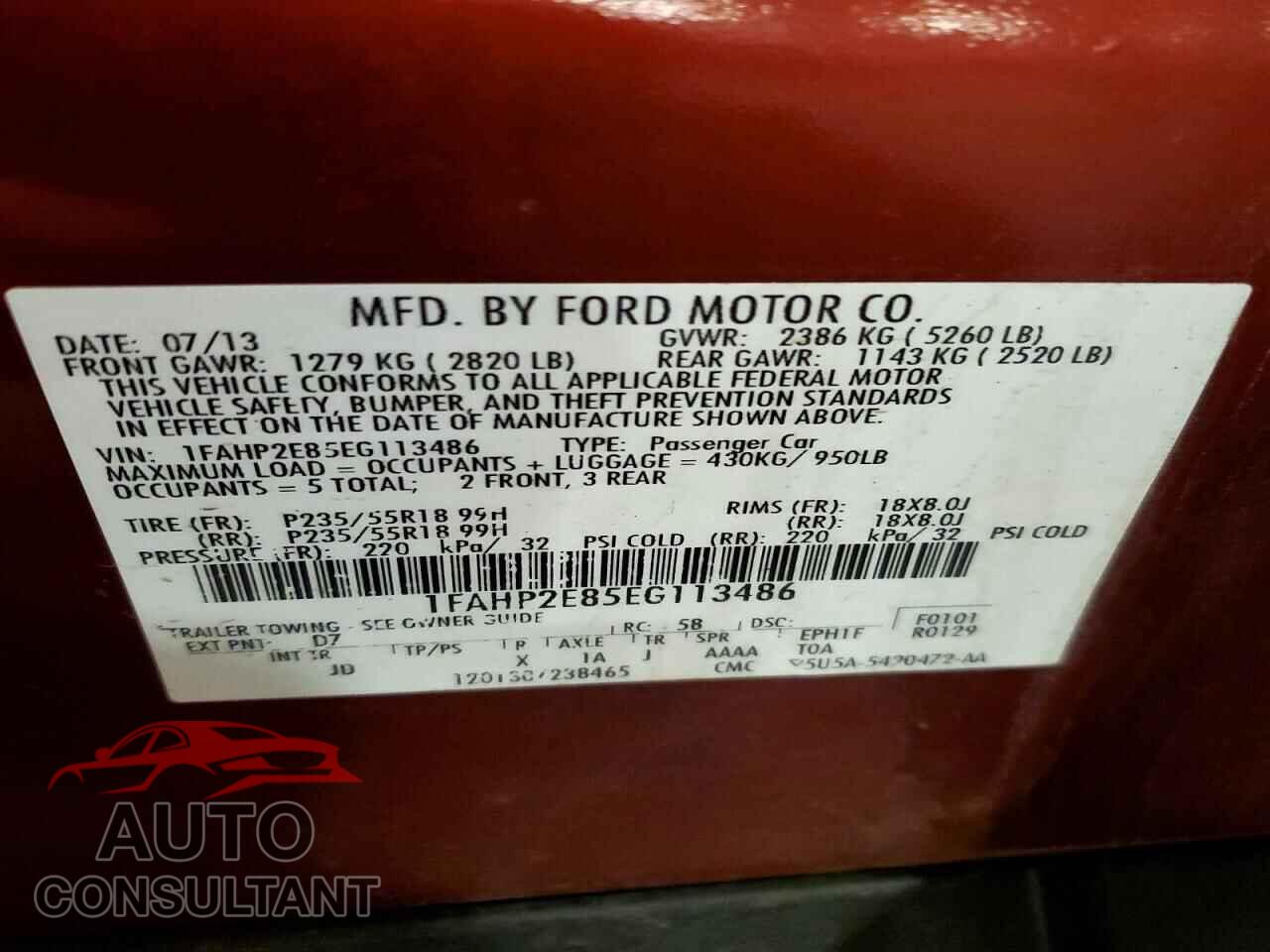 FORD TAURUS 2014 - 1FAHP2E85EG113486