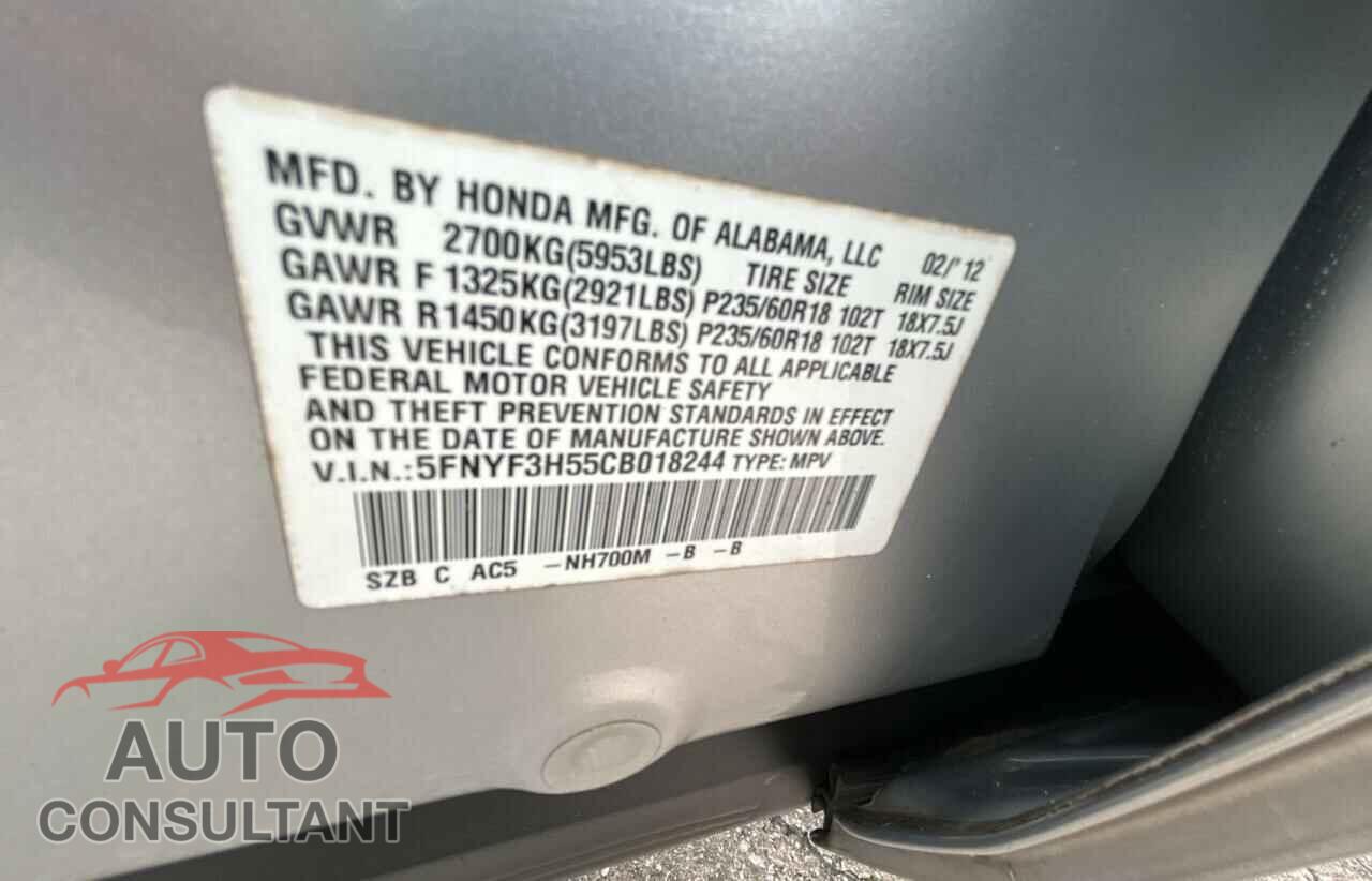 HONDA PILOT 2012 - 5FNYF3H55CB018244