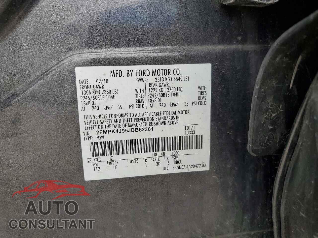 FORD EDGE 2018 - 2FMPK4J95JBB62361
