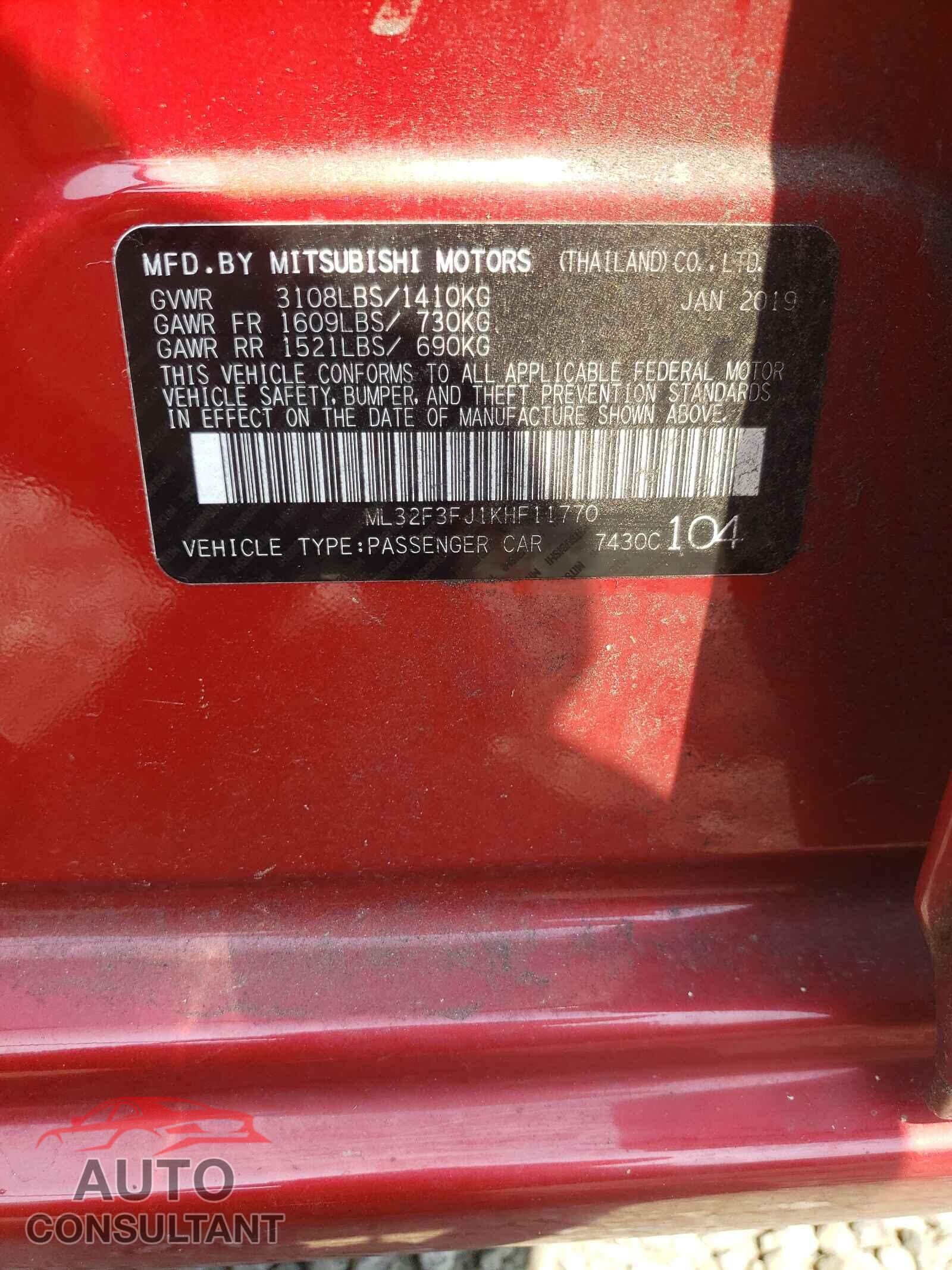 MITSUBISHI MIRAGE 2019 - ML32F3FJ1KHF11770