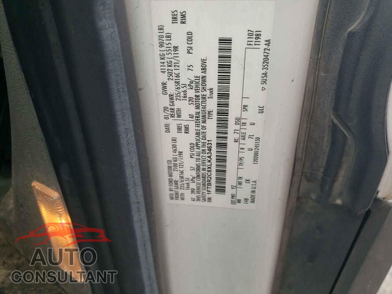 FORD TRANSIT 2020 - 1FTBR2C8XLKA34631