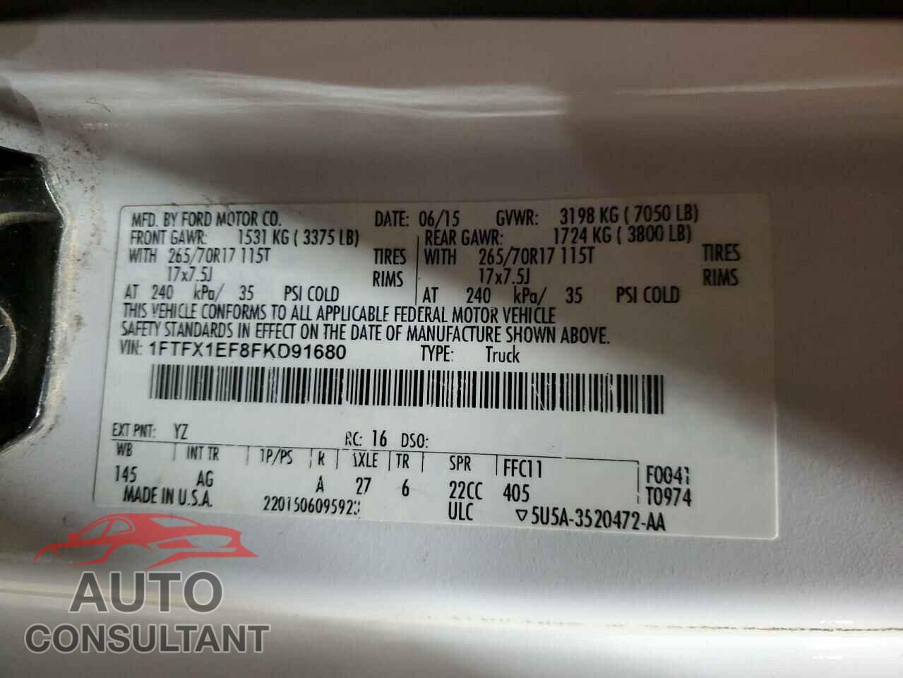 FORD F-150 2015 - 1FTFX1EF8FKD91680