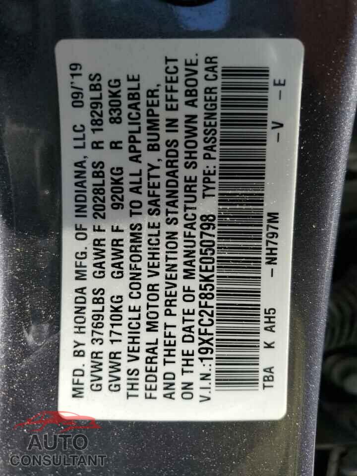 HONDA CIVIC 2019 - 19XFC2F85KE050798