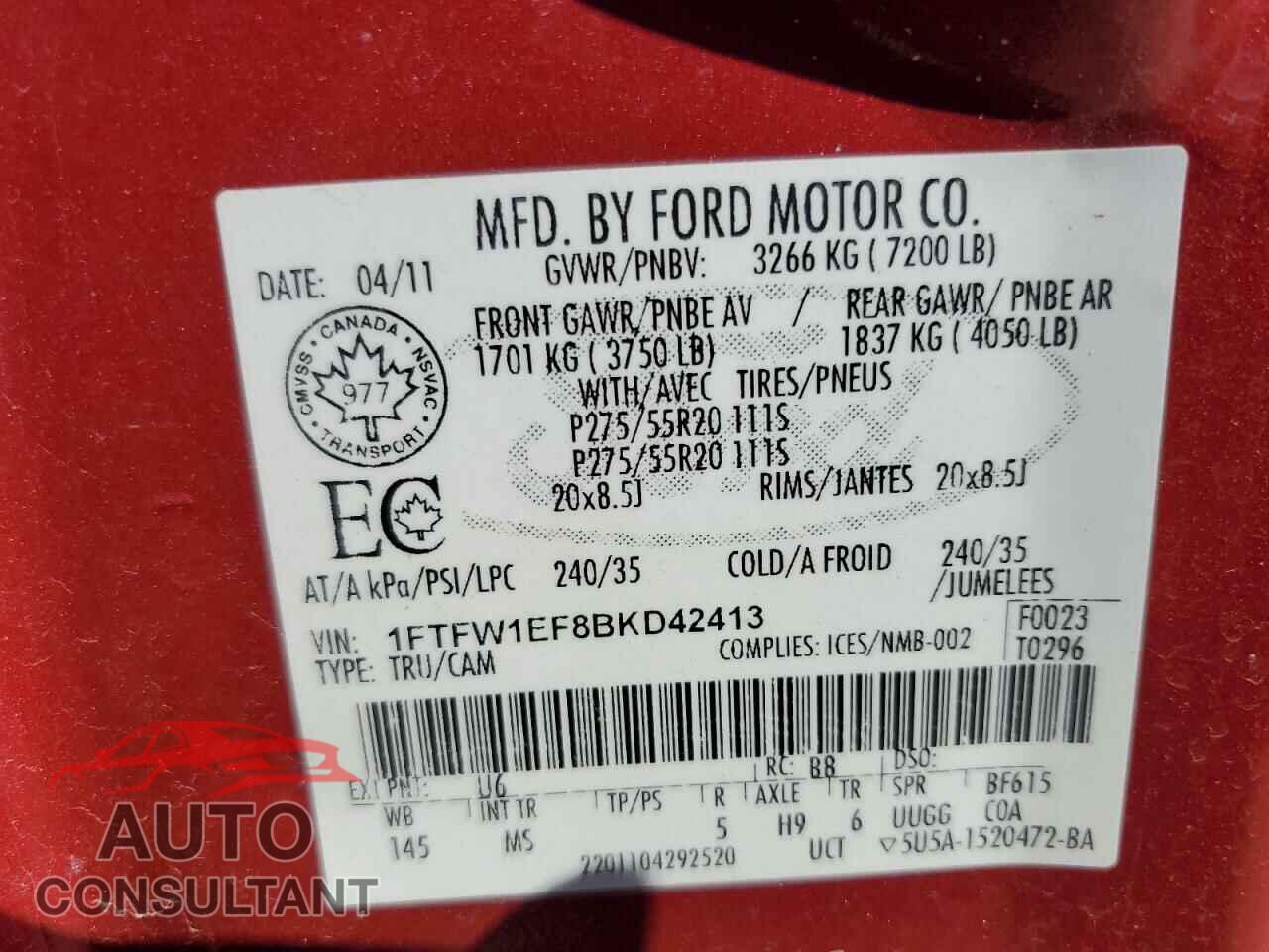 FORD F-150 2011 - 1FTFW1EF8BKD42413