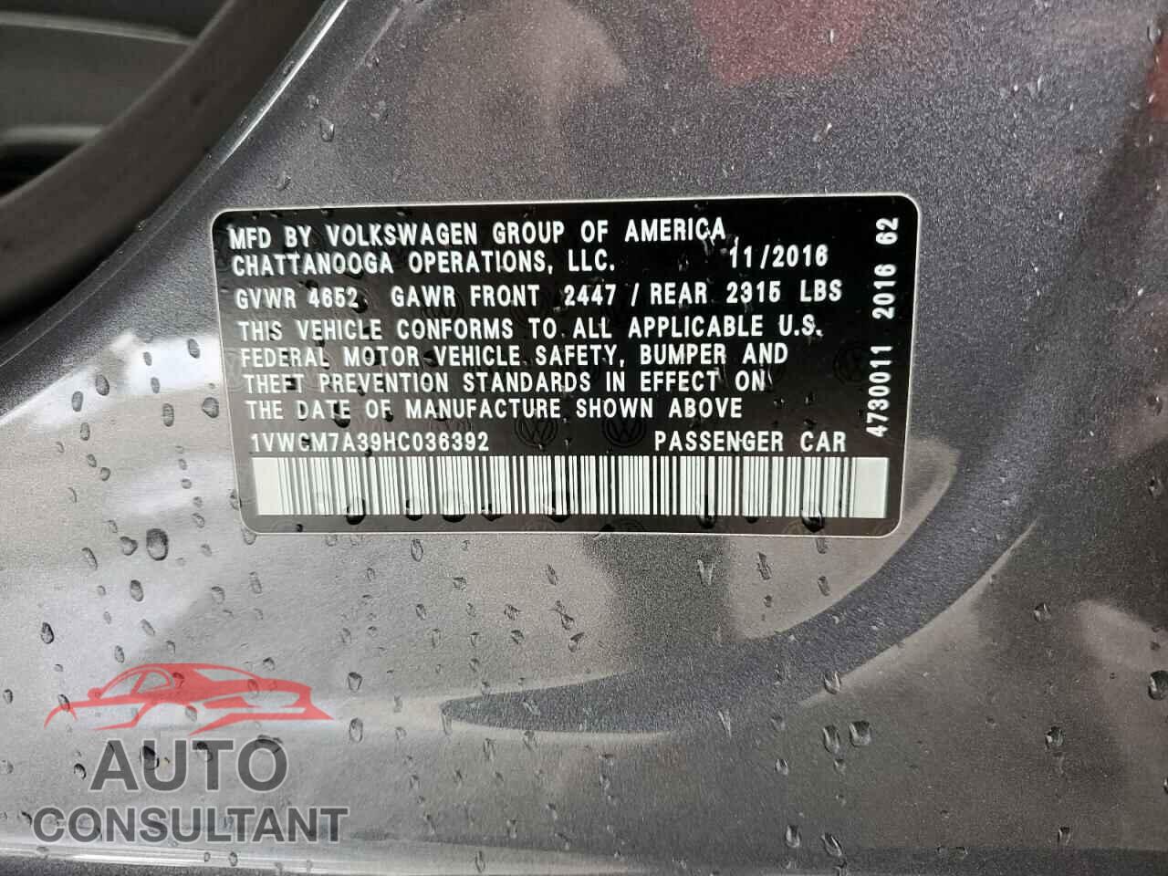 VOLKSWAGEN PASSAT 2017 - 1VWCM7A39HC036392