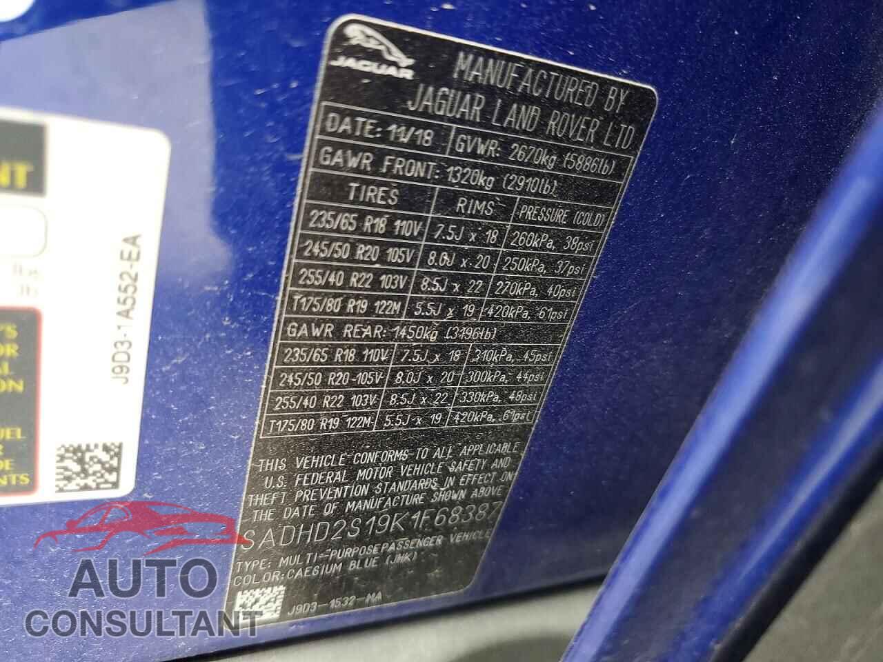 JAGUAR I-PACE 2019 - SADHD2S19K1F68387