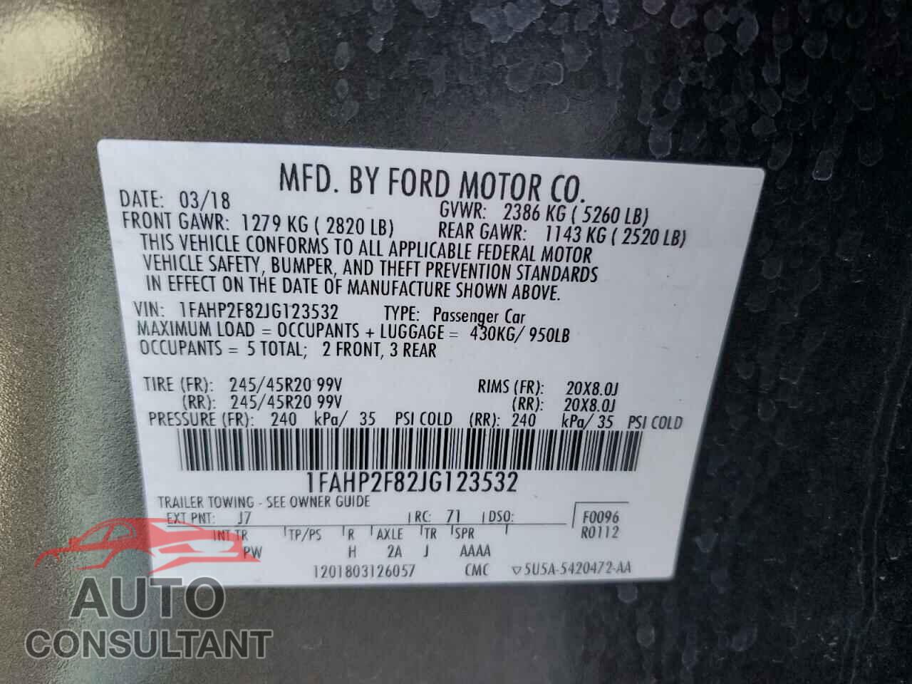 FORD TAURUS 2018 - 1FAHP2F82JG123532