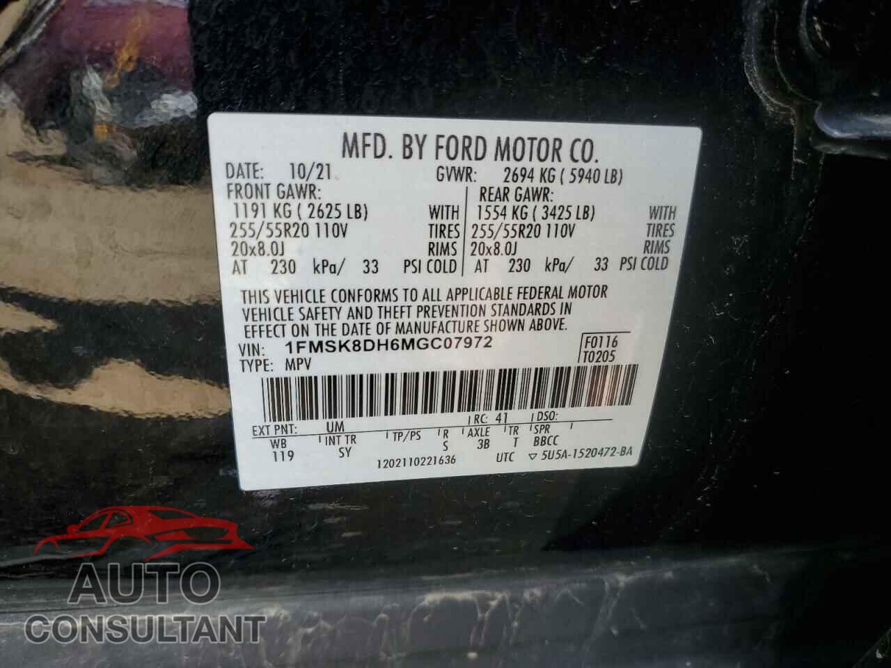 FORD EXPLORER 2021 - 1FMSK8DH6MGC07972