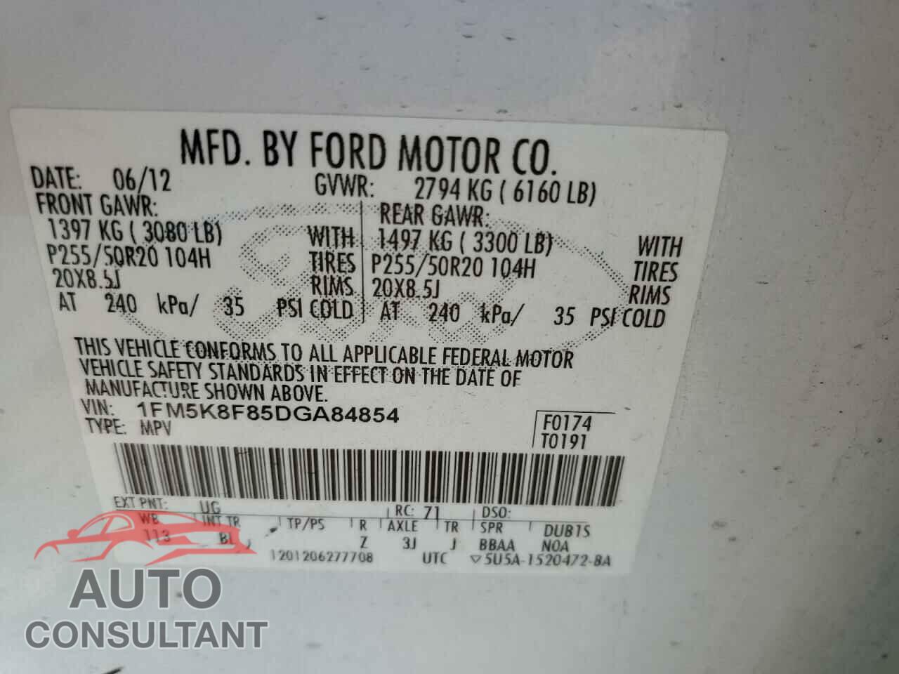 FORD EXPLORER 2013 - 1FM5K8F85DGA84854