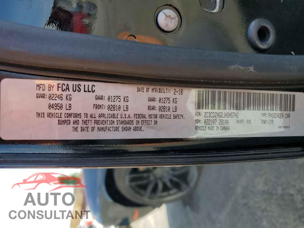 DODGE CHALLENGER 2018 - 2C3CDZAG2JH245742